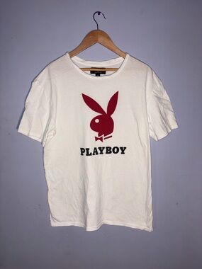 PLAYBOY White Tee with Red Bunny Graphic